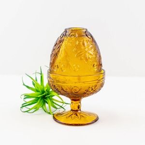 Tiara Fairy Lamp / Amber Fairy Lamp / Indiana Glass Lamp / Floral Fairy Lamp